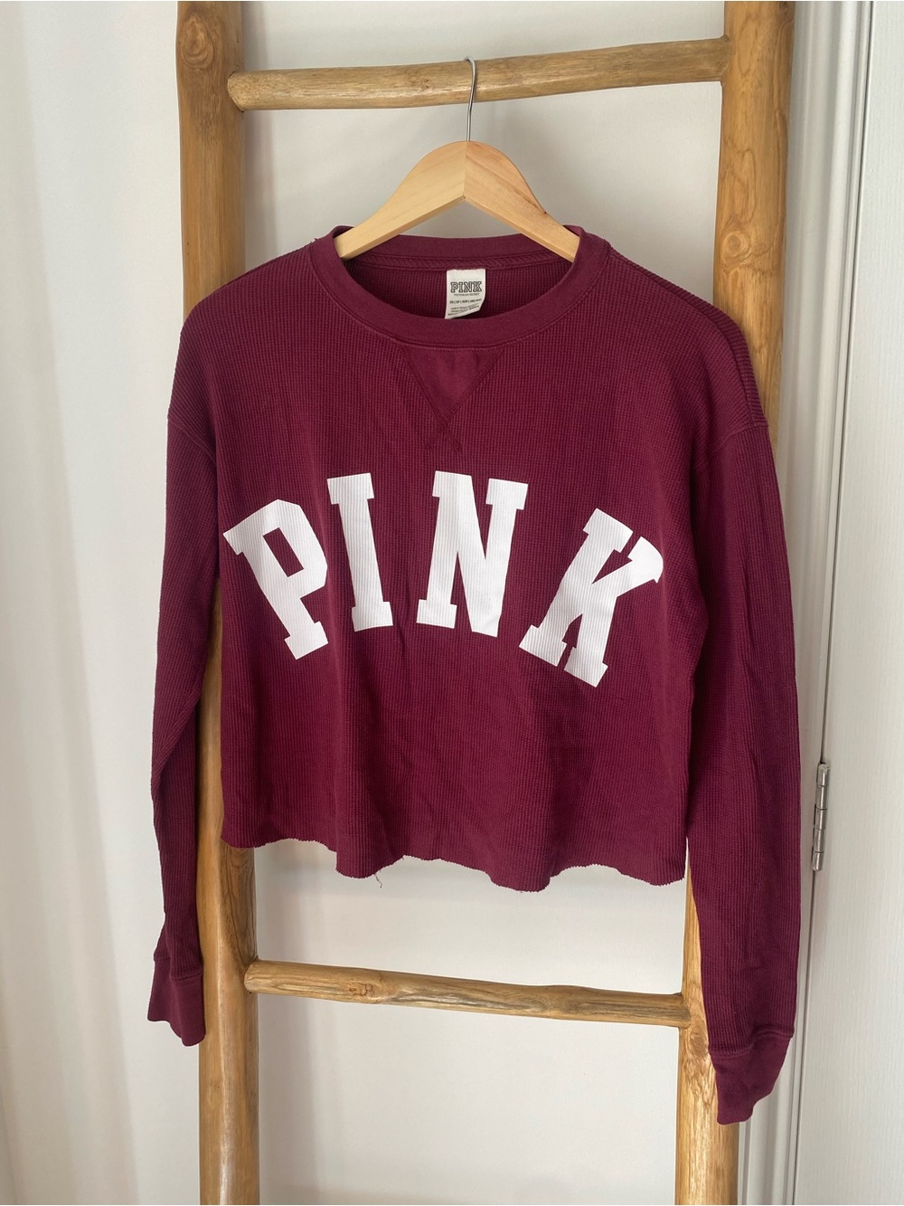 Pink Victoria’s Secret Long Sleeve Crop Waffle Knit Top Maroon Size XS